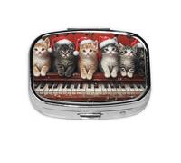 Generic Christmas Cat Print Pill Box-2 Compartment Small Pill Case for Purse & Pocket Mini Metal Pill Holder Travel Pill Container