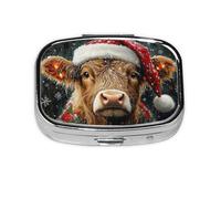 Generic Christmas Cow Print Pill Box-2 Compartment Small Pill Case for Purse & Pocket Mini Metal Pill Holder Travel Pill Container