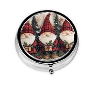 Generic Christmas Gnome Print Round Pill Box-3 Compartment Small Pill Case for Purse & Pocket Mini Metal Pill Holder Travel Pill Container