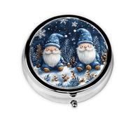 Generic Christmas Gnome Print Round Pill Box-3 Compartment Small Pill Case for Purse & Pocket Mini Metal Pill Holder Travel Pill Container