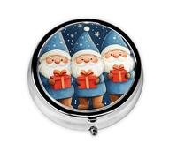 Generic Christmas Gnome Print Round Pill Box-3 Compartment Small Pill Case for Purse & Pocket Mini Metal Pill Holder Travel Pill Container