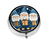 Generic Christmas Gnome Print Round Pill Box-3 Compartment Small Pill Case for Purse & Pocket Mini Metal Pill Holder Travel Pill Container