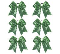 Generic Christmas Green Sparkly Sequin Hair Ties of Cheerleader Bows, Comfortable and Elastic Headbands for Daily Wear and Sports, Six Pcs