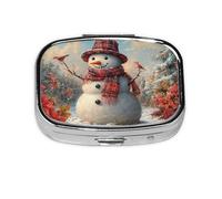 Generic Christmas Snowmen Print Pill Box-2 Compartment Small Pill Case for Purse & Pocket Mini Metal Pill Holder Travel Pill Container