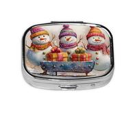 Generic Christmas Snowmen Print Pill Box-2 Compartment Small Pill Case for Purse & Pocket Mini Metal Pill Holder Travel Pill Container
