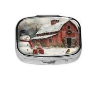 Generic Christmas Snowmen Print Pill Box-2 Compartment Small Pill Case for Purse & Pocket Mini Metal Pill Holder Travel Pill Container