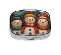 Generic Christmas Snowmen Print Pill Box-2 Compartment Small Pill Case for Purse & Pocket Mini Metal Pill Holder Travel Pill Container