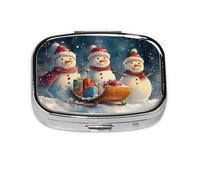 Generic Christmas Snowmen Print Pill Box-2 Compartment Small Pill Case for Purse & Pocket Mini Metal Pill Holder Travel Pill Container
