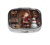 Generic Christmas Snowmen Print Pill Box-2 Compartment Small Pill Case for Purse & Pocket Mini Metal Pill Holder Travel Pill Container