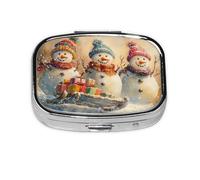 Generic Christmas Snowmen Print Pill Box-2 Compartment Small Pill Case for Purse & Pocket Mini Metal Pill Holder Travel Pill Container