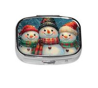 Generic Christmas Snowmen Print Pill Box-2 Compartment Small Pill Case for Purse & Pocket Mini Metal Pill Holder Travel Pill Container