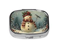 Generic Christmas Snowmen Print Pill Box-2 Compartment Small Pill Case for Purse & Pocket Mini Metal Pill Holder Travel Pill Container