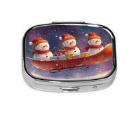 Generic Christmas Snowmen Print Pill Box-2 Compartment Small Pill Case for Purse & Pocket Mini Metal Pill Holder Travel Pill Container