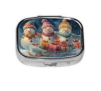 Generic Christmas Snowmen Print Pill Box-2 Compartment Small Pill Case for Purse & Pocket Mini Metal Pill Holder Travel Pill Container