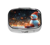 Generic Christmas Snowmen Print Pill Box-2 Compartment Small Pill Case for Purse & Pocket Mini Metal Pill Holder Travel Pill Container