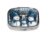Generic Christmas Snowmen Print Pill Box-2 Compartment Small Pill Case for Purse & Pocket Mini Metal Pill Holder Travel Pill Container