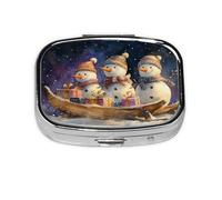 Generic Christmas Snowmen Print Pill Box-2 Compartment Small Pill Case for Purse & Pocket Mini Metal Pill Holder Travel Pill Container