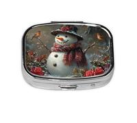 Generic Christmas Snowmen Print Pill Box-2 Compartment Small Pill Case for Purse & Pocket Mini Metal Pill Holder Travel Pill Container
