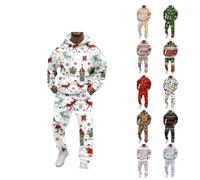 Generic Christmas Suit Jogging Suit Men's 2-Piece Hoodie and Jogging Pants Christmas Outfit Ugly Reindeer Tracksuit Set Funny Training Suit Christmas Hoodie Sports Suit Christmas, G-white, S