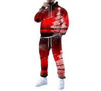 Generic Christmas Suit Men 2-Piece Christmas Jogging Suit Men Hoodie Christmas Pullover Jogging Bottoms Christmas Outfit Ugly Reindeer Tracksuit Set Funny Jogger Outfit Sports Suit, Red #5, L