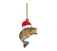 Generic Christmas Tree Decorations Funny 3D Green Bass Fish Xmas Party Decor Desplay Green Hairy Doll Christmas Ornament Birthday Party Decor for Wall Door Fireplace Decor