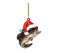 Generic Christmas Tree Decorations Funny 3D Green Bass Fish Xmas Party Decor Desplay Green Hairy Doll Christmas Ornament Birthday Party Decor for Wall Door Fireplace Decor