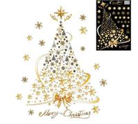 Generic Christmas Tree Window Stickers | Reusable Gold PVC Stickers | DIY Wall & Door Decals | Merry Christmas Stickers