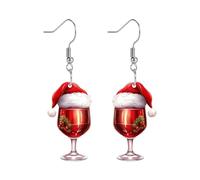 Generic Christmas Wine Glass Earrings Santa Hat Plastic Design Drop Earrings Red Lightweight And Stylish Holiday Accessory For Women
