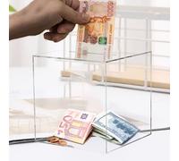 Generic Clear Acrylic Piggy Bank, Money Saving Box Unopenable, Transparent, 12x12cm