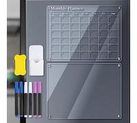 Generic Clear Magnetic Acrylic Calendar for Fridge, Durable Dry Erase Board for Planning, 40 * 30cm for Home & Office, Includes 6 Markers & Eraser (Monthly and Blank)