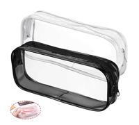 Generic Clear Pencil Case, 2-Pack Transparent PVC Pencil Case, 7x3.15x1.38 inches, Black & White | Versatile Storage for Stationery, Toiletries, Makeup & Office Supplies