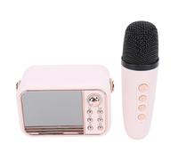 Generic Clock Speaker Karaoke Machine Retro Design Portable Support Memory Card for Party Office BT 5.0 (Roseate)