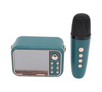 Generic Clock Speaker Karaoke Machine Retro Design Portable Support Memory Card for Party Office BT 5.0 (Green)