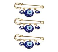 Generic Clothing Pins Blue Eye Pendants Multifunctional Safety Pins for Clothes Bag Scarf Decor, 3pcs Exquisite Golden Pin for Women, Alloy Glass Beads Brooch Mothers Daughters