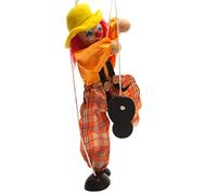 Generic Clown Pull String Puppet Wooden Marionette Vintage Handcraft Toy Funny Colorful Moving Arms Legs 25cm with Hanging String for Baby Kids Christmas Ornament Gift (orange)