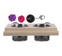 Generic Cockatiels Feeder Set with Stainless Steel Bird Food Bowl and Fruit Holder, Small Parakeet Feeding Basin with Random Color Accessories for Bird Cage Supplies