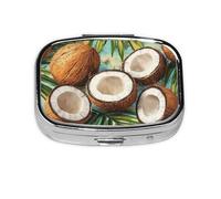Generic Coconuts Pattern Print Square Pill Box-2 Compartment for Purse & Pocket Mini Metal Pill Holder Travel Pill Container