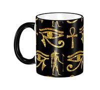 Generic Coffee Cup 330ml, Ancient Egyptian Ankh Gold Coloured Mug Funny Porcelain Mug Milk Cup Novelty Ceramic Cups, for Birthday, Office, Men