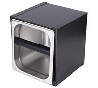 Generic Coffee Grounds Container Disposal, Knock Box Less Steel Coffee Grounds Container Waste Bin Knock Box with Rubber Sleeves for Shops, Milk Tea Shops and Home (Square Wooden slag Box)