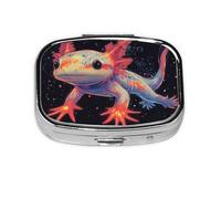 Generic Colorful Axolotl Print Pill Box-2 Compartment Small Pill Case for Purse & Pocket Mini Metal Pill Holder Travel Pill Container