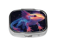 Generic Colorful Axolotl Print Pill Box-2 Compartment Small Pill Case for Purse & Pocket Mini Metal Pill Holder Travel Pill Container