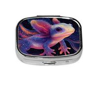 Generic Colorful Axolotl Print Pill Box-2 Compartment Small Pill Case for Purse & Pocket Mini Metal Pill Holder Travel Pill Container