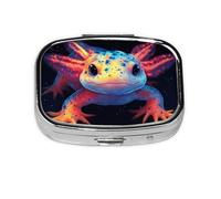 Generic Colorful Axolotl Print Pill Box-2 Compartment Small Pill Case for Purse & Pocket Mini Metal Pill Holder Travel Pill Container