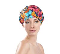 Generic Colorful Floral Print Shower Cap, Waterproof Reusable Bath Caps For Women Hair, Double Layers Elastic Shower Hat Hair Protection