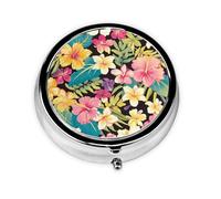 Generic Colourful Flower Print Round Pill Box-3 Compartment Small Pill Case for Purse & Pocket Mini Metal Pill Holder Travel Pill Container