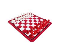 Generic Compact Travel Chess Set 24cm with Rubber Mat for Kids and Adults Perfect for Fun Educational Strategy Games (Red White)