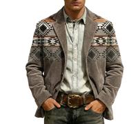 Generic Corduroy Blazer Men's Long Sleeve Vintage Suit Jacket Western Men's Jacket Hippie Costume Cowboy Double-Breasted Casual Jacket Lapel Outdoor Jacket Vintage Casual Blazer Comfortable Blazer