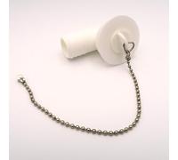 Generic Corner Plug for Motorhome or Caravan Sink Drain 20 mm, White Plastic with Metal Plug and Chain, Black Rubber Seal, 65021