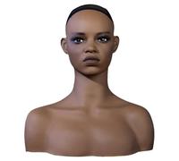 Generic Cosmetic Practice Head Female Mannequin Bust PVC Display Form Realistic Shoulder-Length Model with Mesh Cap Stable Structure Suitable for Hairpiece Styling Retail Home