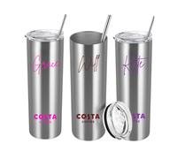 Generic Costa Coffee Personalised Stainless Steel Travel Mug, 20 Oz, Custom Name and Message, Hot/Cold Drinks, Snap Lid, Straw Included